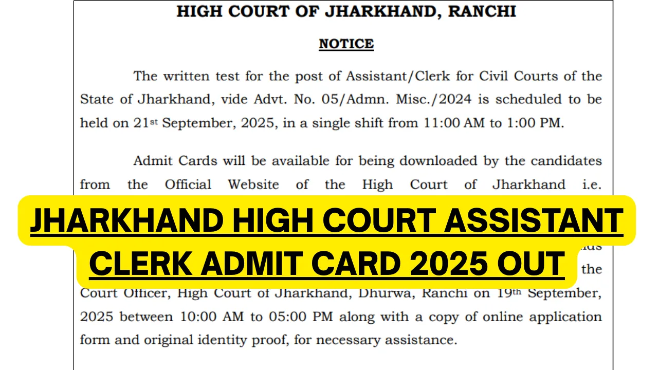 Jharkhand High Court Assistant Clerk Admit Card 2025 OUT