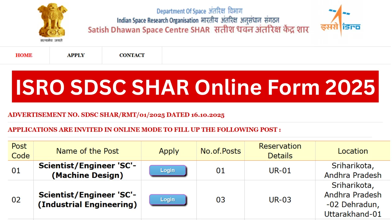 ISRO SDSC SHAR Recruitment 2025
